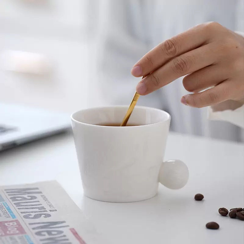 跨境德化羊脂玉陶瓷水杯兔子咖啡杯浮雕动物马克杯可爱家用