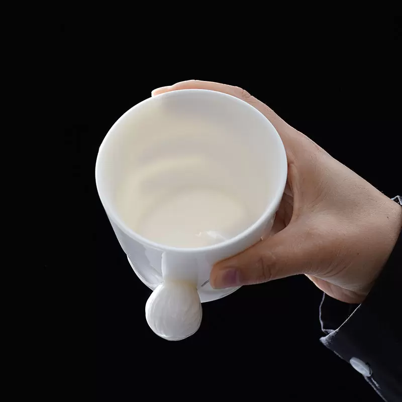 跨境德化羊脂玉陶瓷水杯兔子咖啡杯浮雕动物马克杯可爱家用