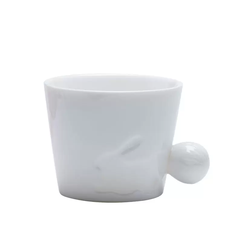 跨境德化羊脂玉陶瓷水杯兔子咖啡杯浮雕动物马克杯可爱家用