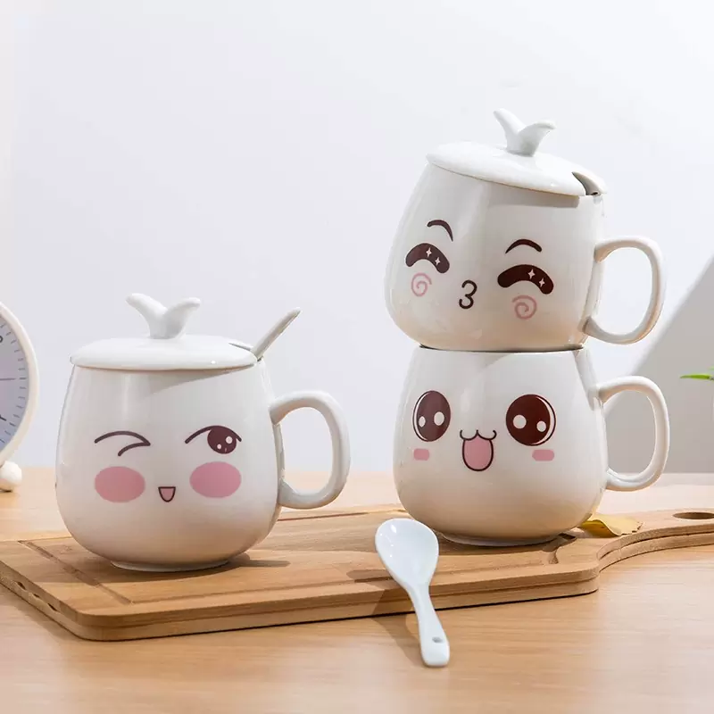 创意个性杯子陶瓷马克杯带盖勺潮流情侣喝水杯家用咖啡杯表情水杯