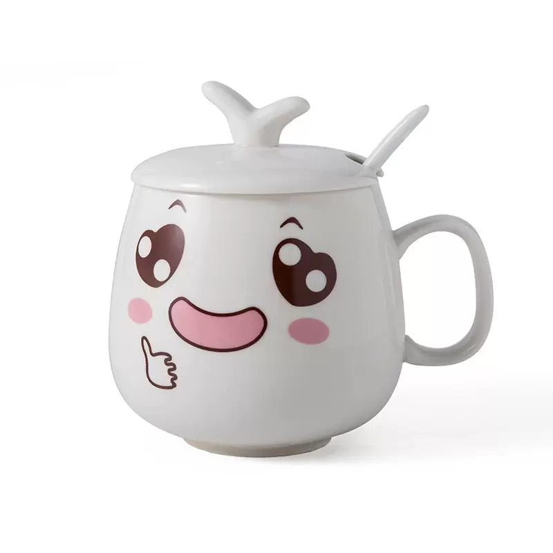 创意个性杯子陶瓷马克杯带盖勺潮流情侣喝水杯家用咖啡杯表情水杯