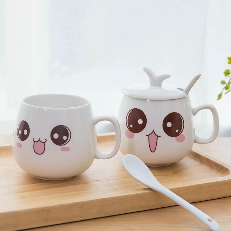 创意个性杯子陶瓷马克杯带盖勺潮流情侣喝水杯家用咖啡杯表情水杯