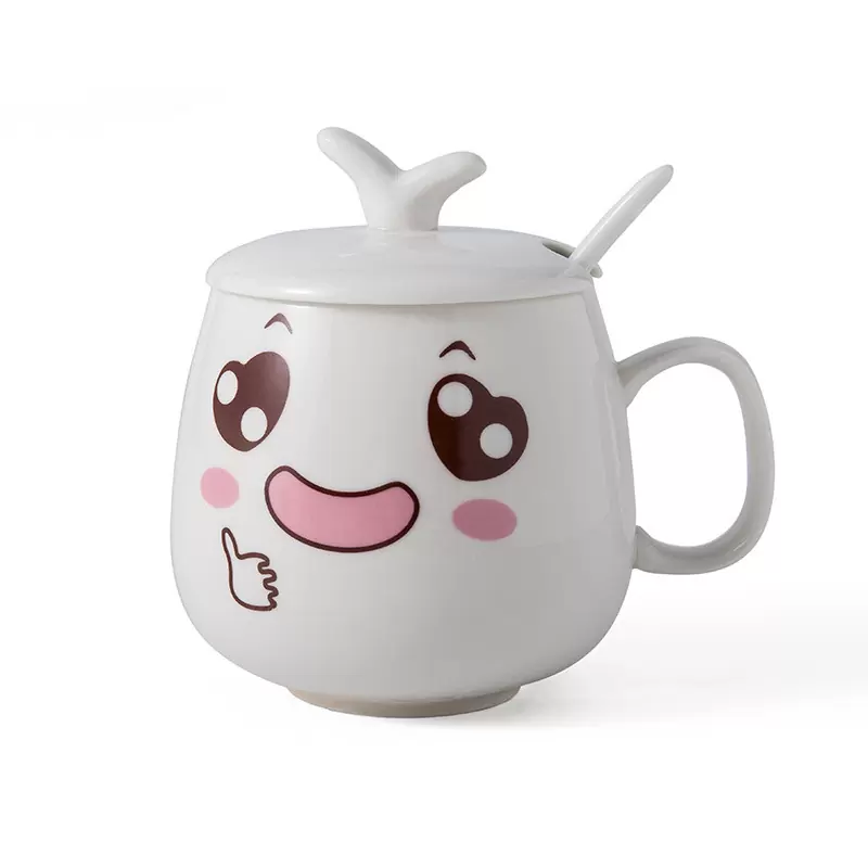 创意个性杯子陶瓷马克杯带盖勺潮流情侣喝水杯家用咖啡杯表情水杯