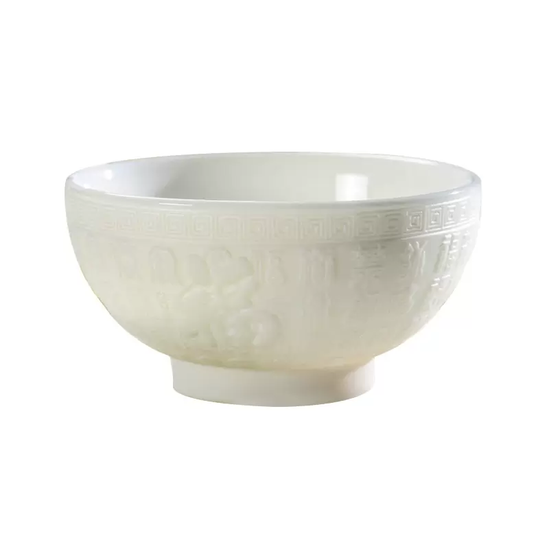百福碗浮雕德化羊脂玉瓷家用陶瓷餐具汤碗面碗吃饭米饭碗白瓷送礼