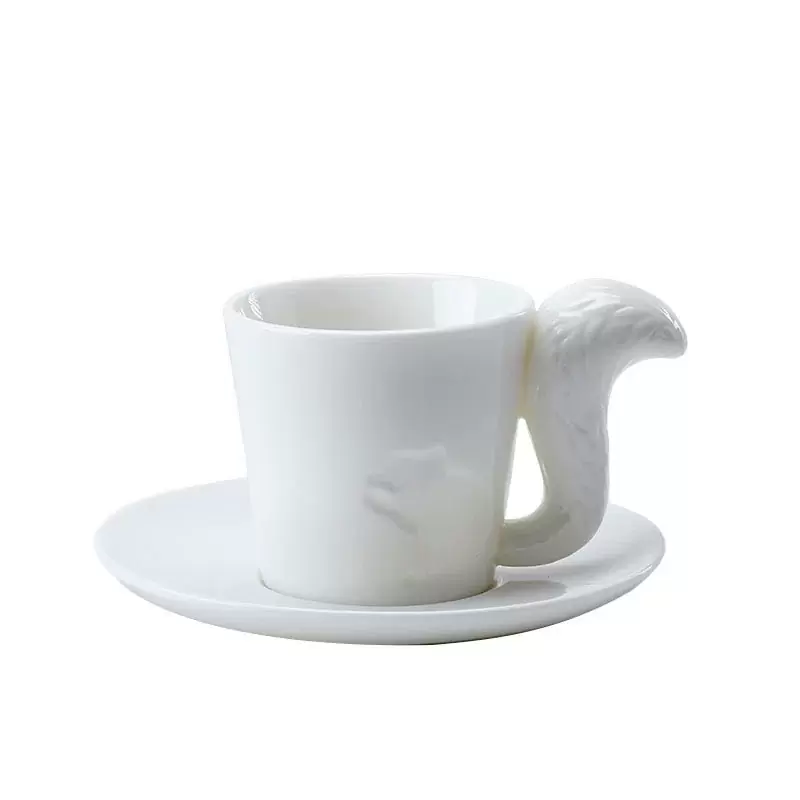 高端羊脂玉瓷松鼠咖啡杯 浮雕工艺马克杯 礼盒装伴手礼 可印 LOGO