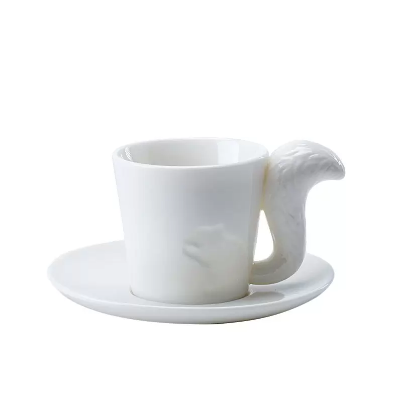 高端羊脂玉瓷松鼠咖啡杯 浮雕工艺马克杯 礼盒装伴手礼 可印 LOGO