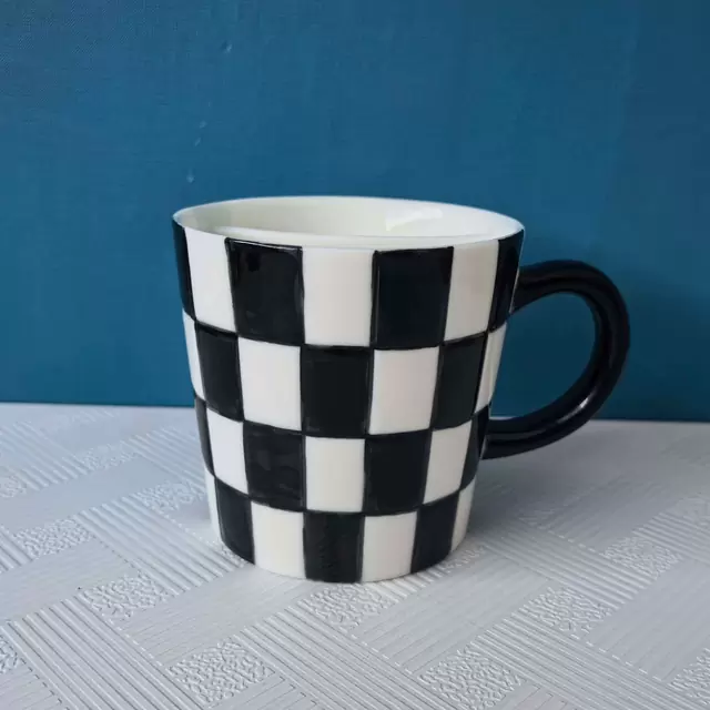 跨境棋盘格陶瓷马克杯创意彩色方格水杯家用办公室咖啡杯500ml