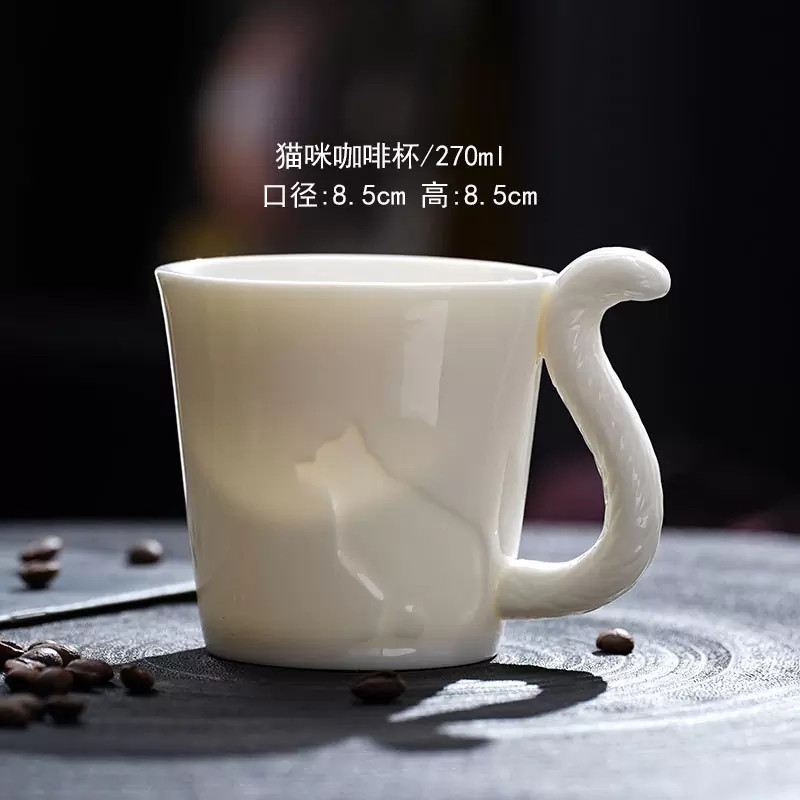 日韩猫烛台咖啡杯水杯陶瓷马克杯早餐牛奶杯家用办公室茶杯子