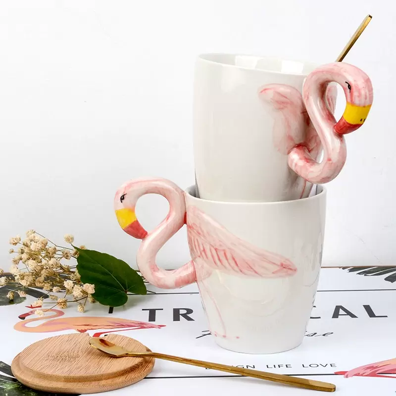 個性火烈鳥馬克杯   創意3D火烈鳥陶瓷杯  火烈鳥造型陶瓷咖啡杯