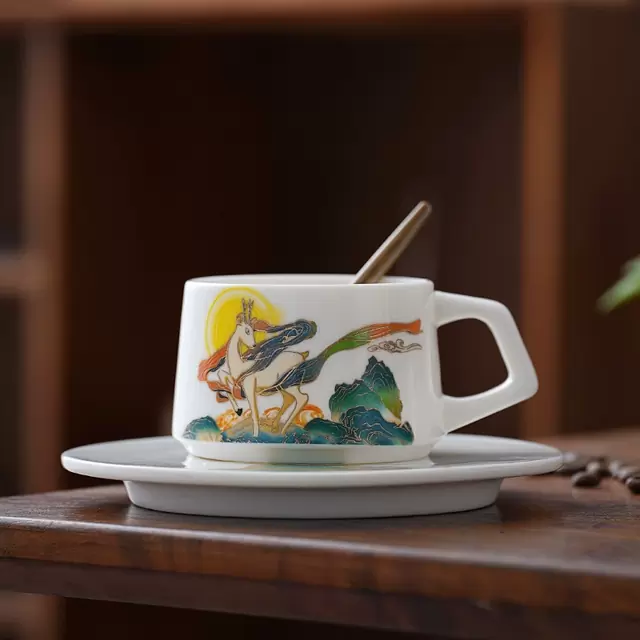 原创羊脂玉陶瓷咖啡杯大容量【一路有你】杯子