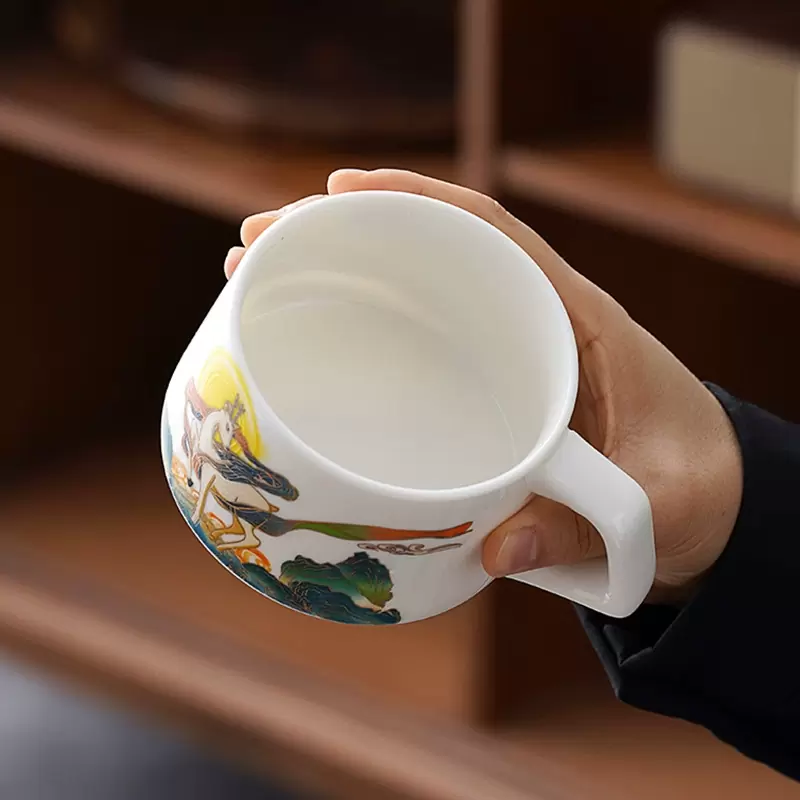 原创羊脂玉陶瓷咖啡杯大容量【一路有你】杯子