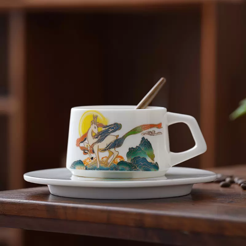 原创羊脂玉陶瓷咖啡杯大容量【一路有你】杯子